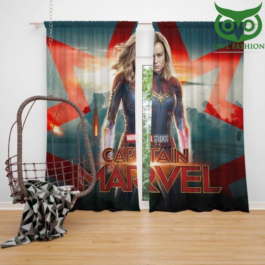 Captain Marvel Movie Brie Larson Marvel Cinematic Universe Window Curtains Home Decor