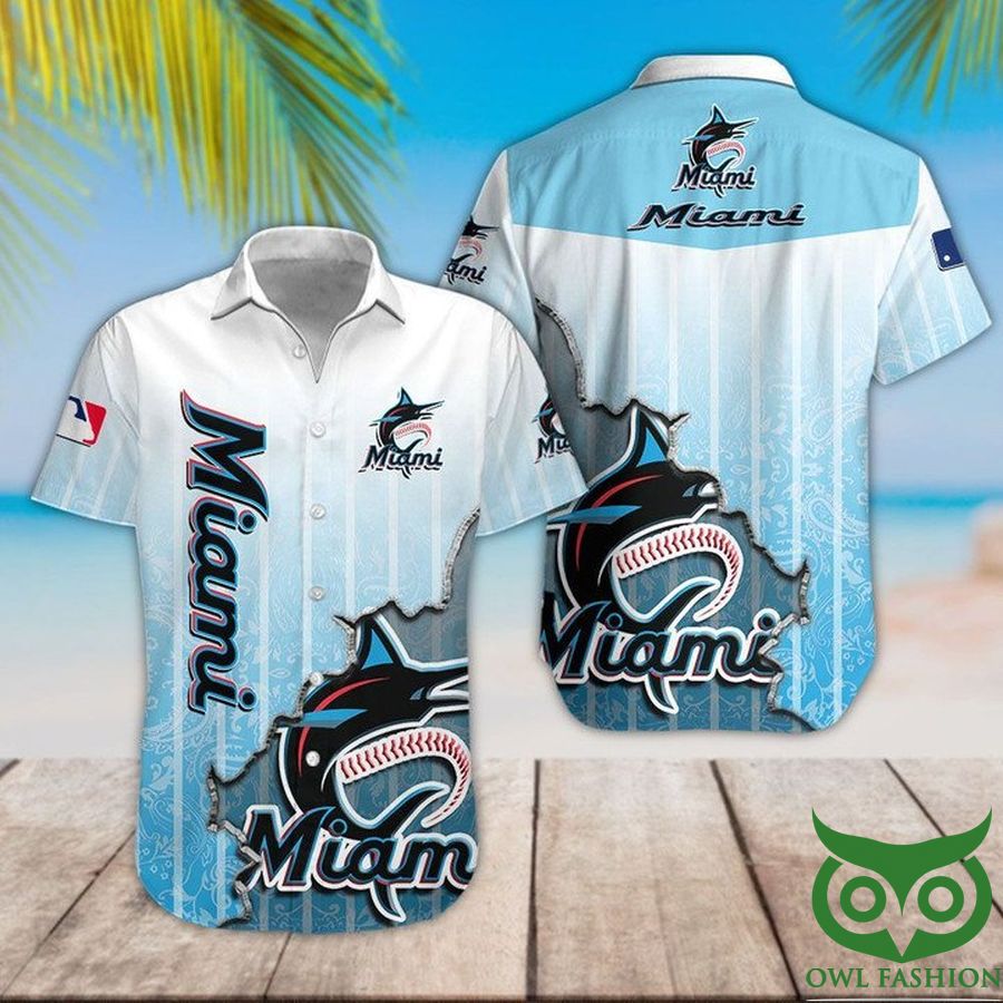 Miami Marlins White Blue Logo Hawaiian Shirt