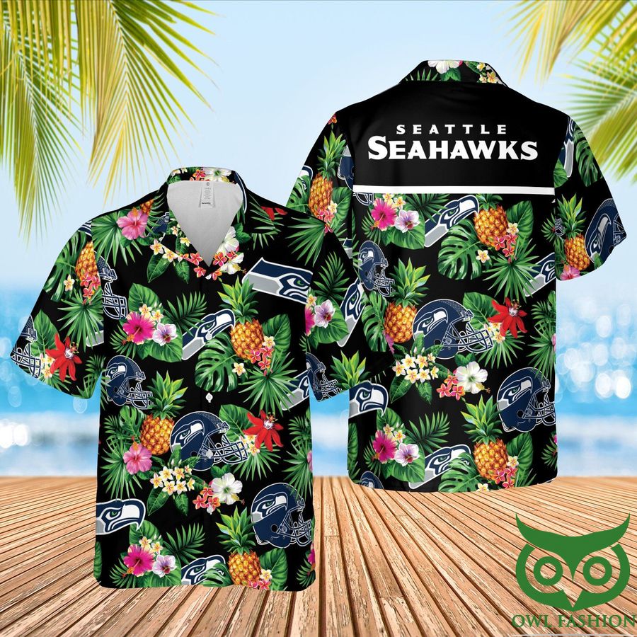 NFL Seattle Seahawks Tropical Leaf Black Hawaiian Shirt and Shorts