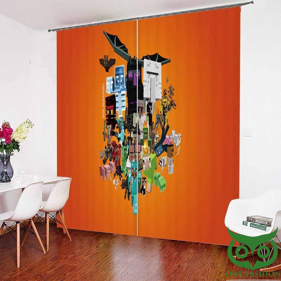 Orange Background Game Minicraft Themed Window Curtain