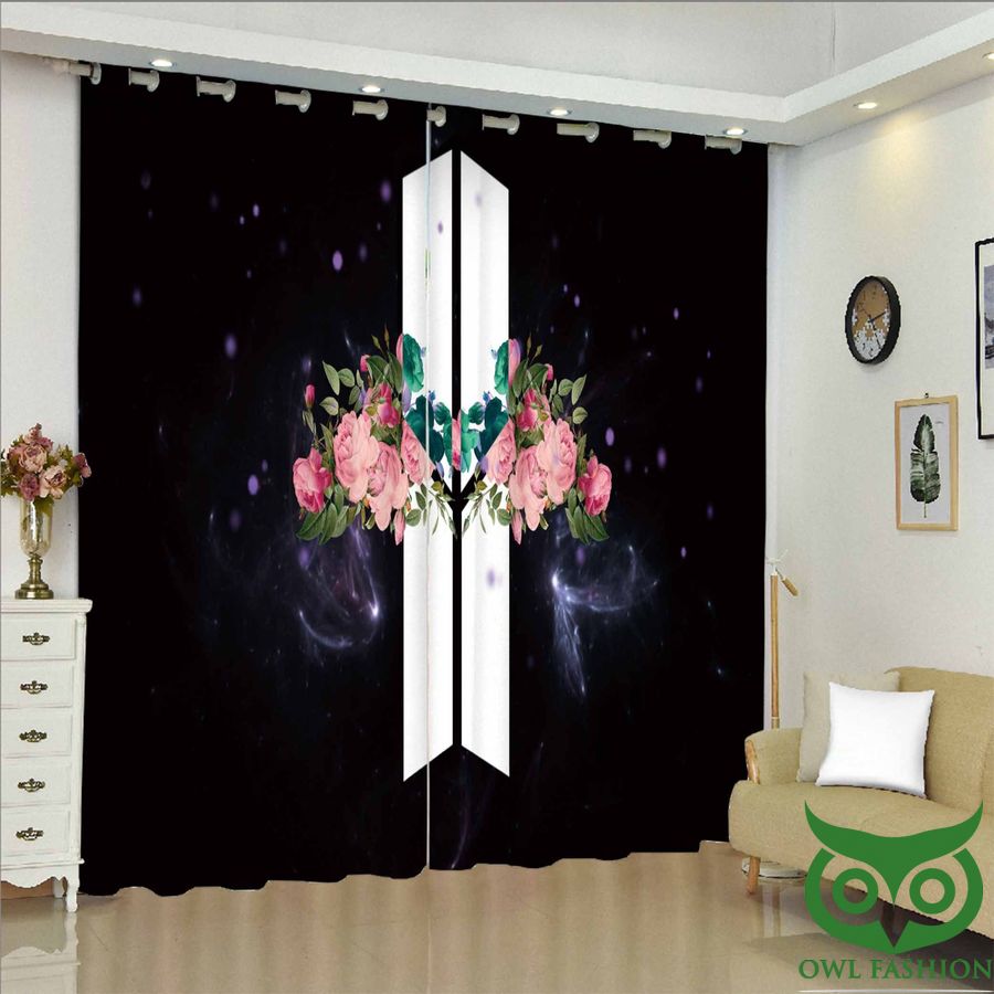 Bangtan BTS Flowery Logo Galaxy Background Window Curtain
