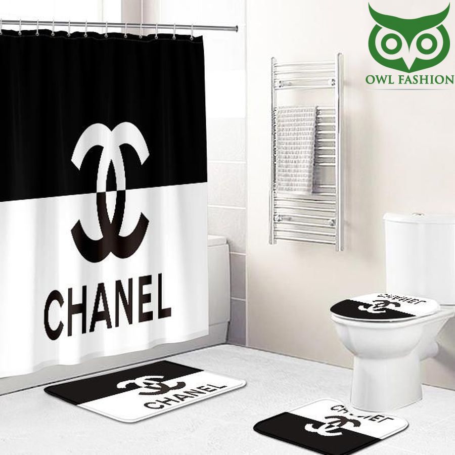 Chanel Black And White Shower Curtain Luxury Bathroom Mat Set Luxury edition