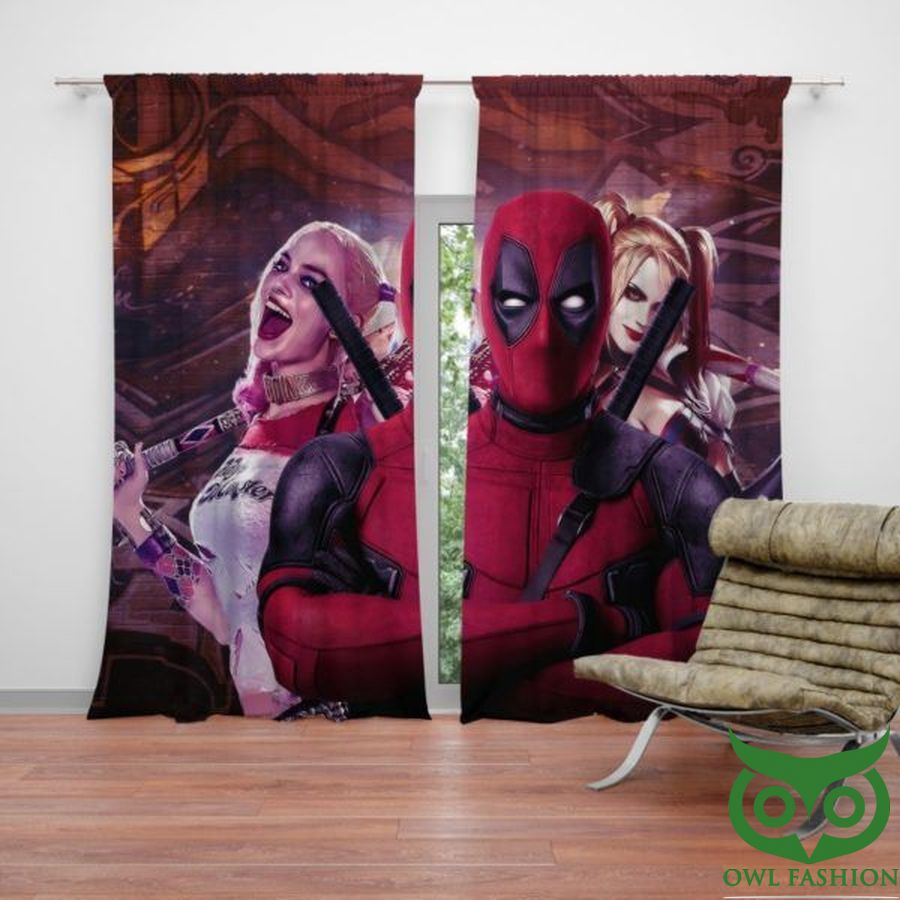 Deadpool and Harley Quinn Artwork Window Curtain