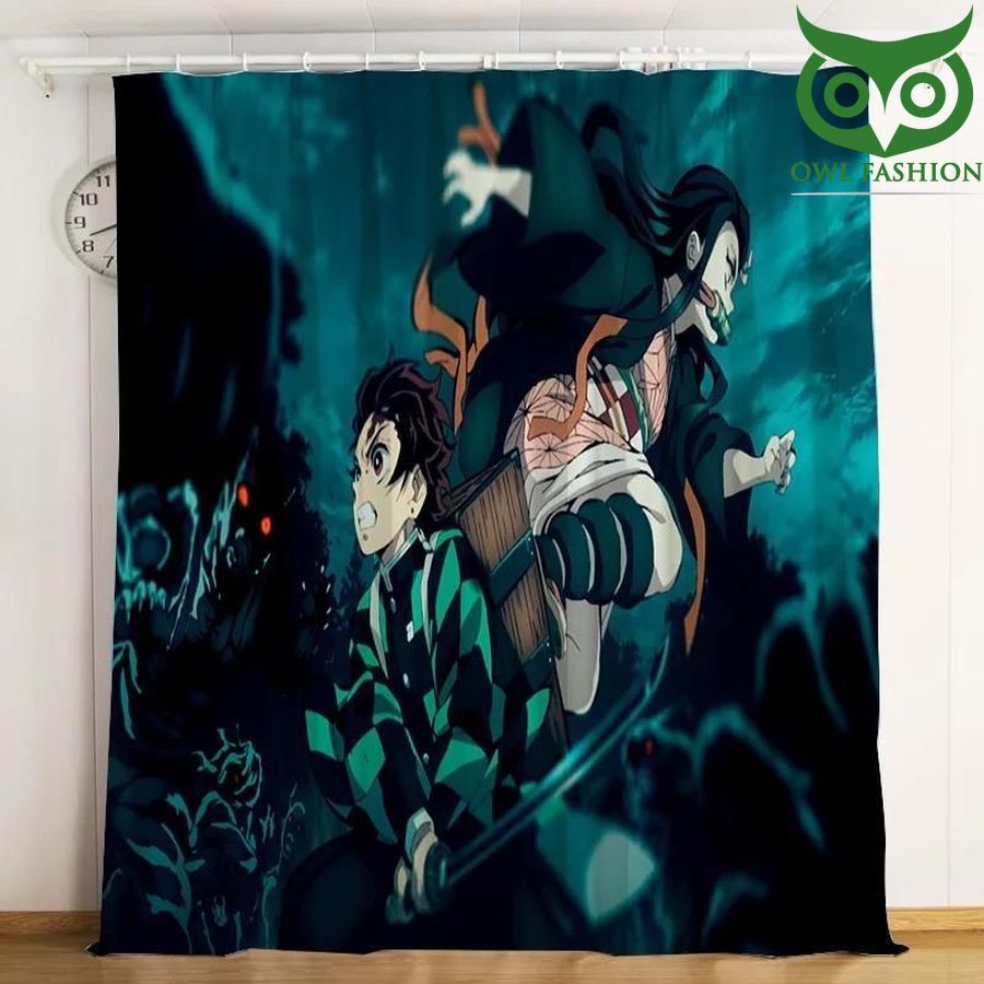 Demon Slayer In The Dark 3d Printed Window Curtains Home Decor