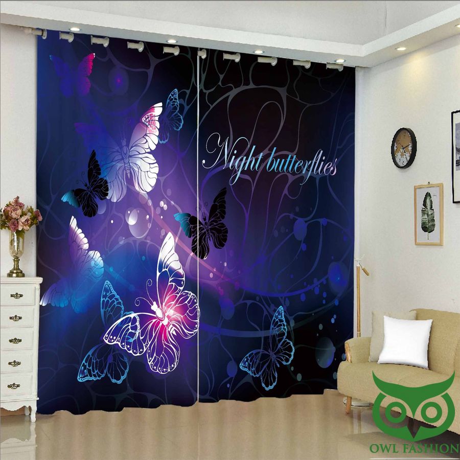 Beautiful Night Butterflies Windows Curtain