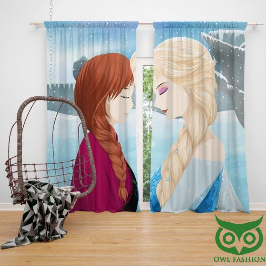 Frozen Movie Anna Elsa Sisters Icy Window Curtain