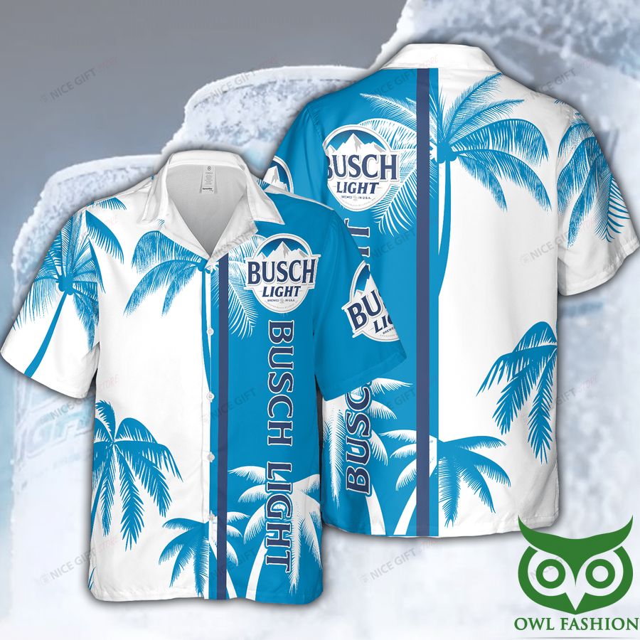 Busch Light White and Bright Blue Coconut Hawaiian Shirt
