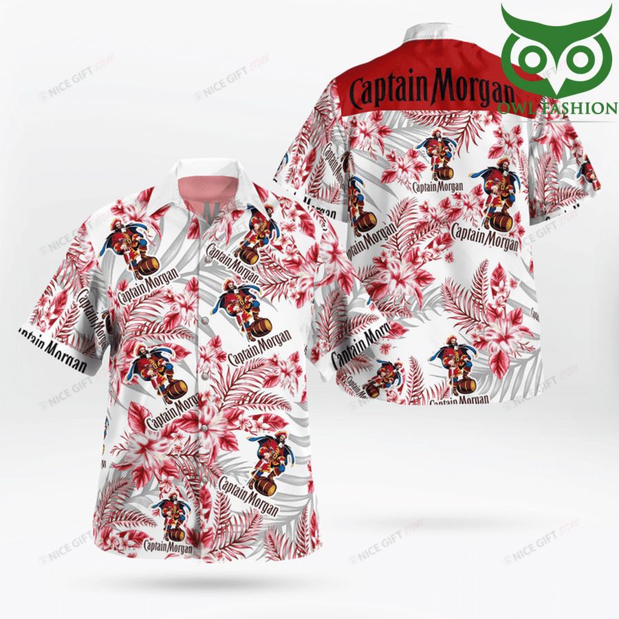 36 Captain Morgan multiple logo red floral Hawaii 3D Shirt