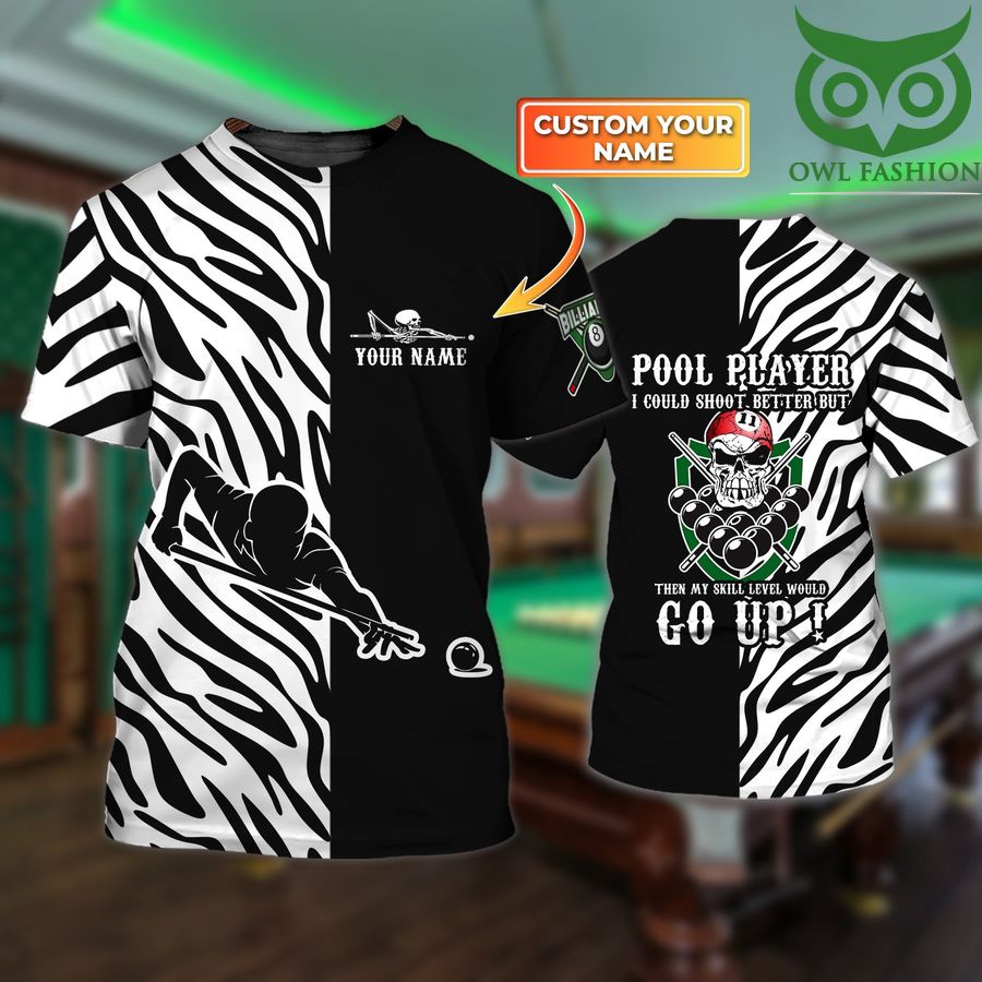 Billiards Personalized Name go up zebra pattern 3D Tshirt