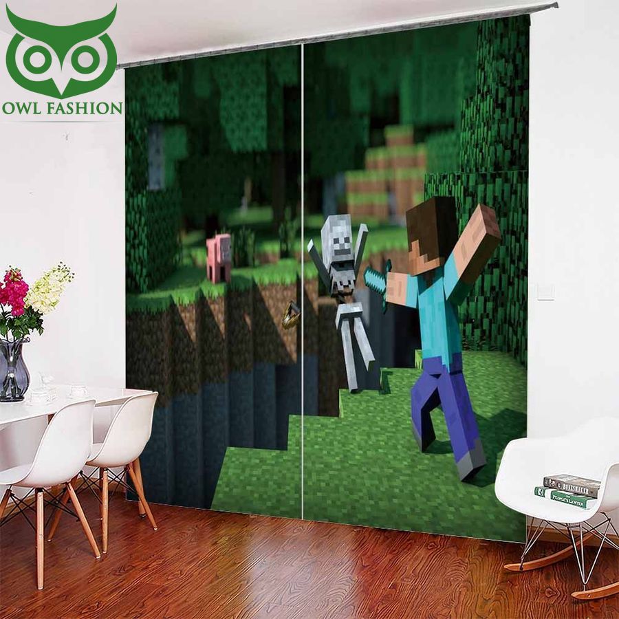 Green Grass Game Minicraft Window curtain decoration room limited edition