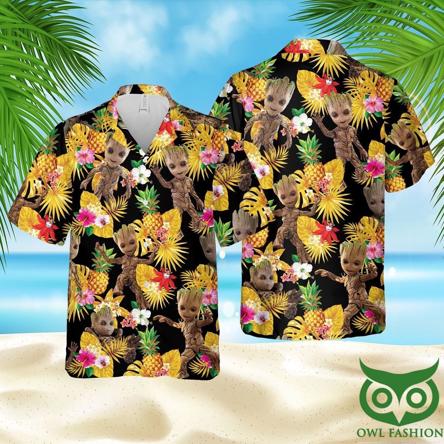 Groot Marvel Comics Tropical Pineapple Hawaiian Shirt and Shorts