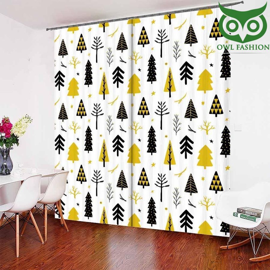 White Background Pine Tree Forest Art Window Curtains Home Decor