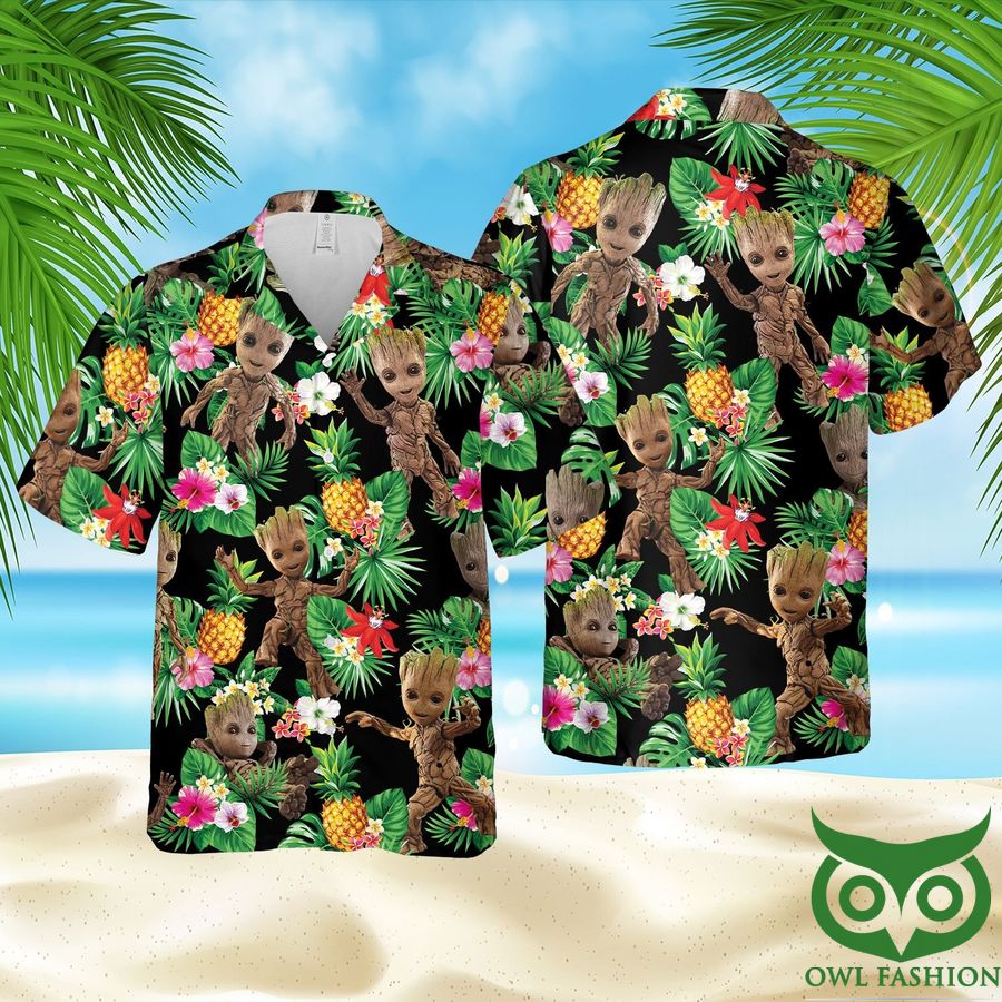 Groot Marvel Comics Tropical Green Leaf Hawaiian Shirt and Shorts