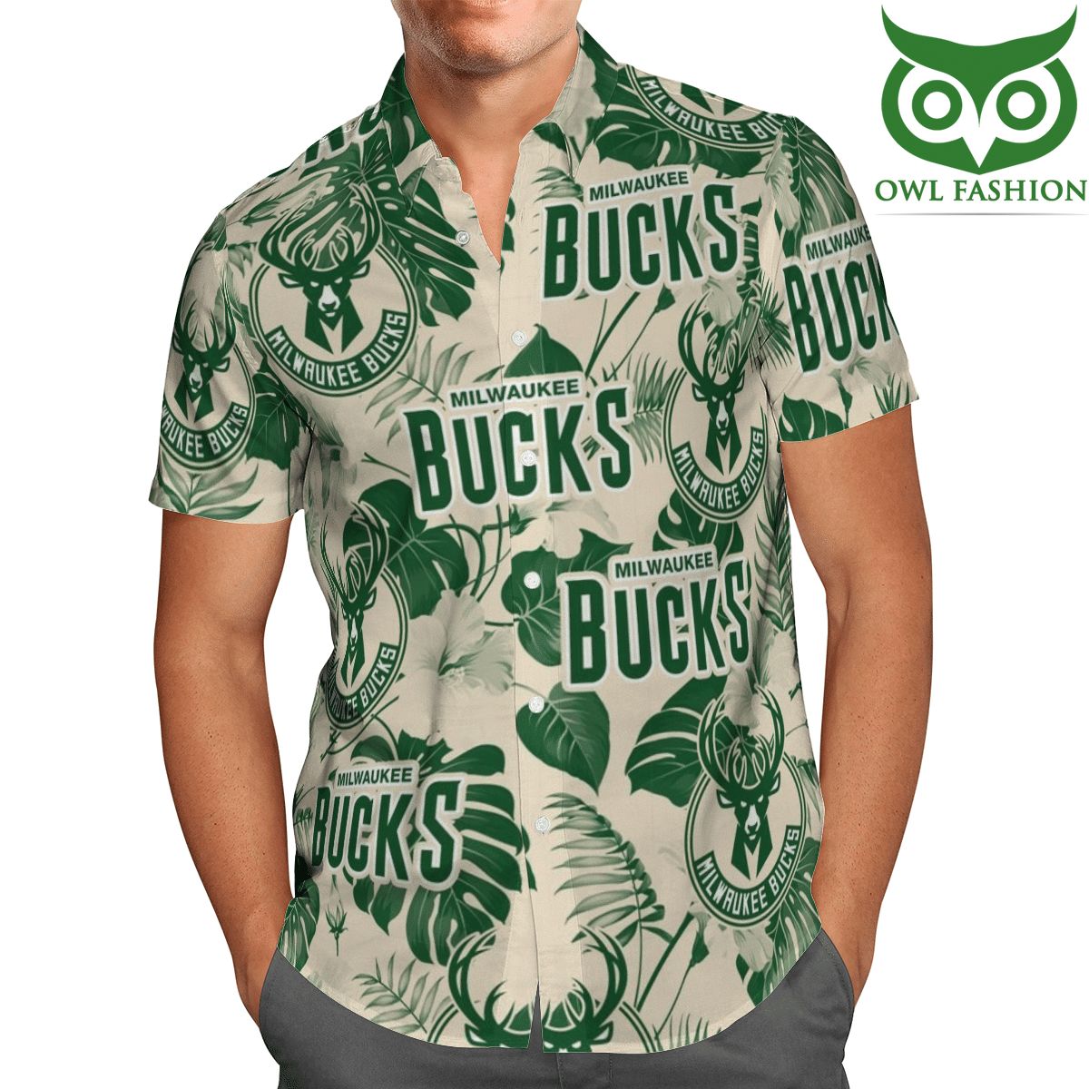 73 NBA Milwaukee Bucks basketball team logo pattern 3D short sleeve Hawaiian shirt