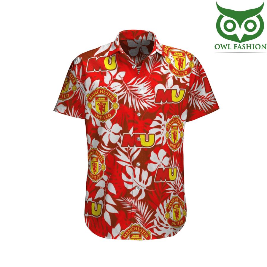 Manchester United football club official logo MU floral 3D short sleeve Hawaiian shirt 