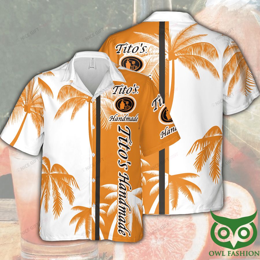 Tito's Handmade Vodka Orange and White Hawaiian Shirt 