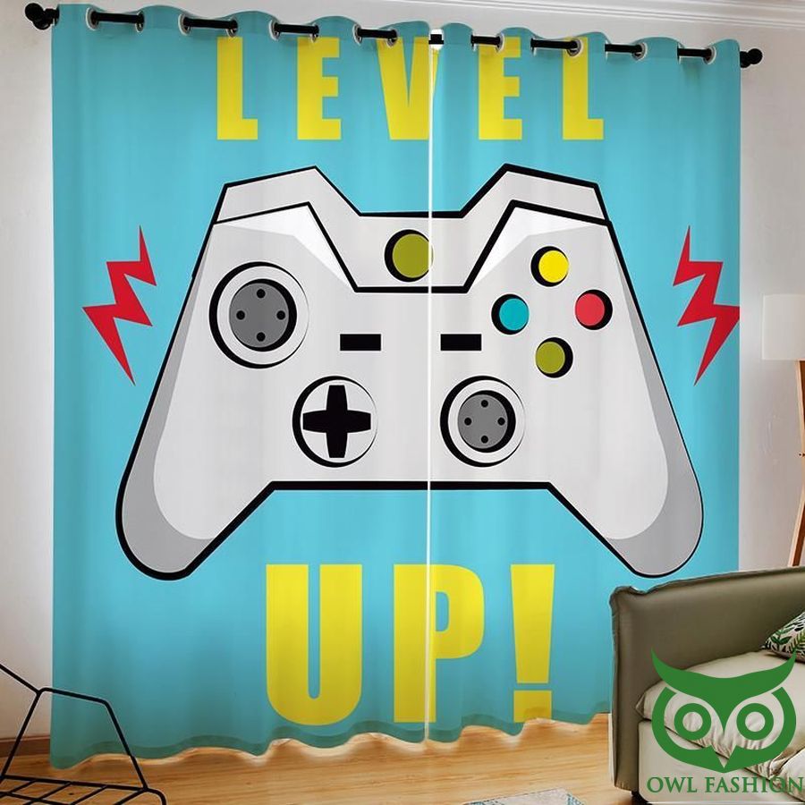 PS4 Xbox Playstation Level Up On Blue Design Window Curtain