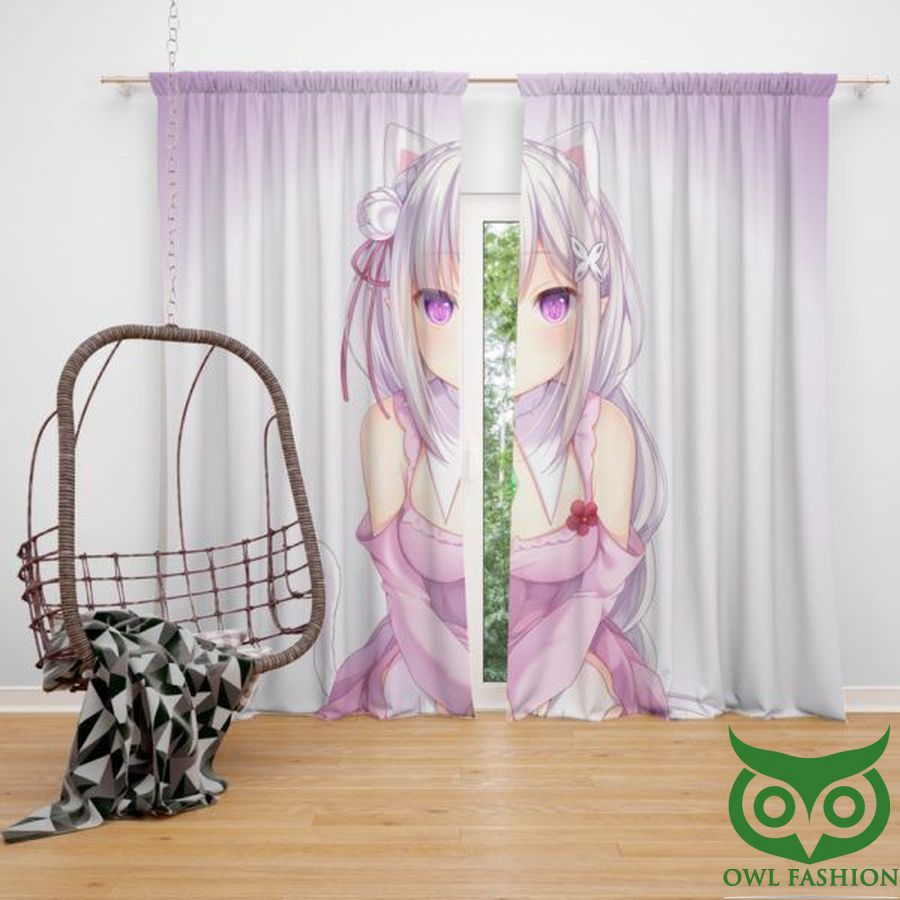 Rezero Emilia Anime Girl Japanese Bedroom Window Curtain