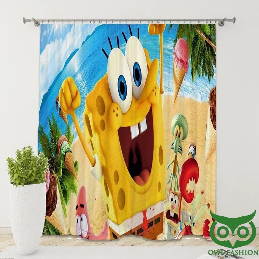 Sponge Bob Chill On The Beach 3D Printed Windows Curtain