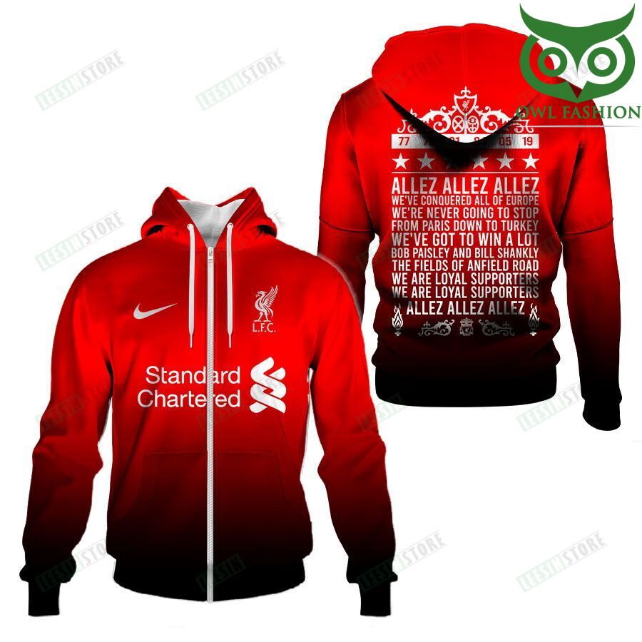 63 Liverpool FC Nike Standard Chartered Allez Allez Allez red 3D printed shirt