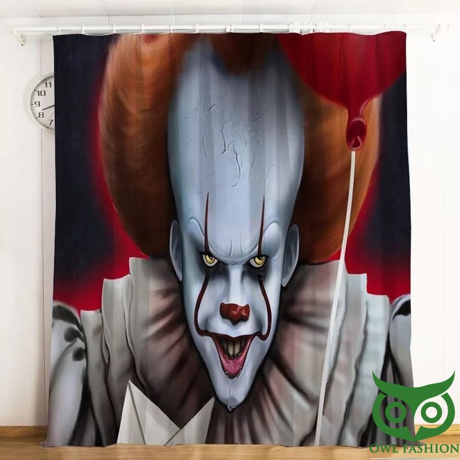 Pennywise Scary Clown With White Costume And Red Balloon Window Curtain