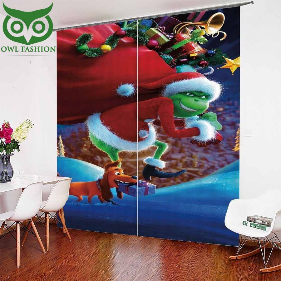 Santa Claus Grinch With Box Gift Window curtain decoration room limited edition