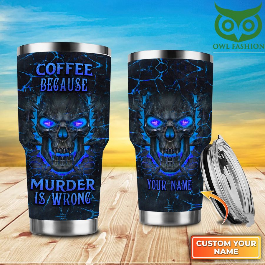 Skull Coffee Blue Personalized Name Tumbler cup