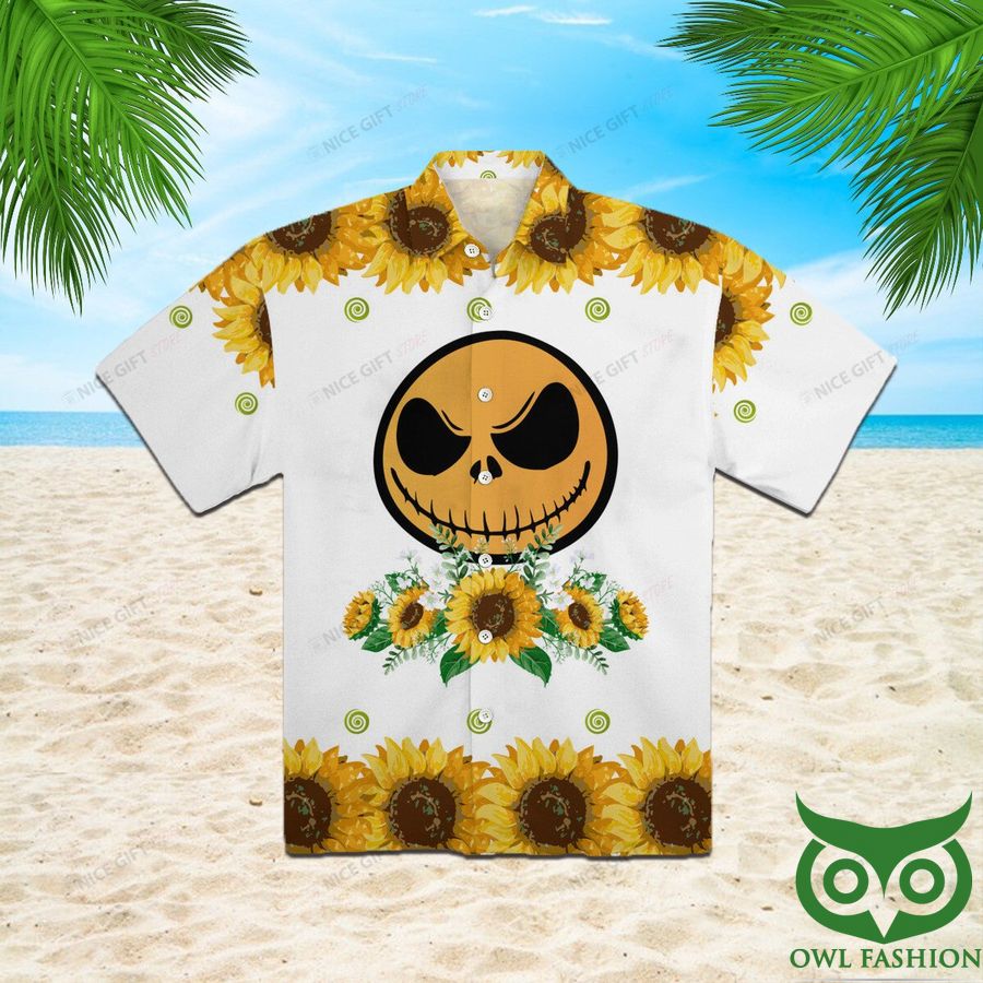 Jack Skellington Gradient Sunflower White Hawaiian Shirt