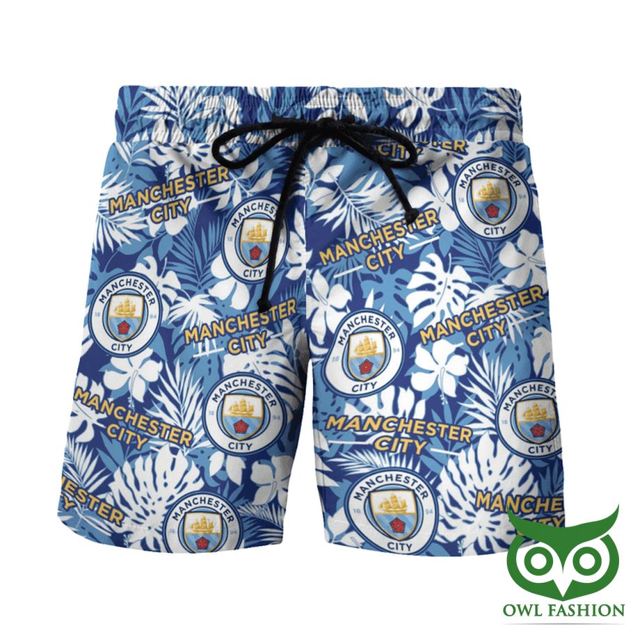 9 Manchester City Team Logo Blue Flower 3D Short
