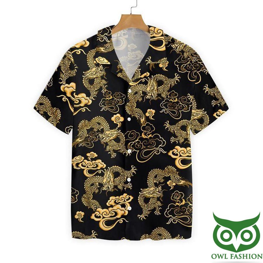 93 Black Gold Oriental Dragon Hawaiian Shirt