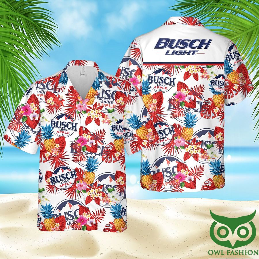 82 Busch Light Apple Aloha White Pineapple Leaf Hawaiian Shirt and Shorts