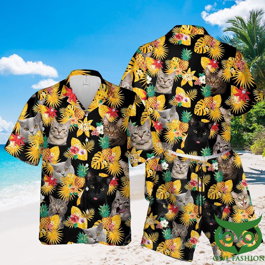 Cat Lovers Tropical Pineapple Hawaiian Shirt and Shorts