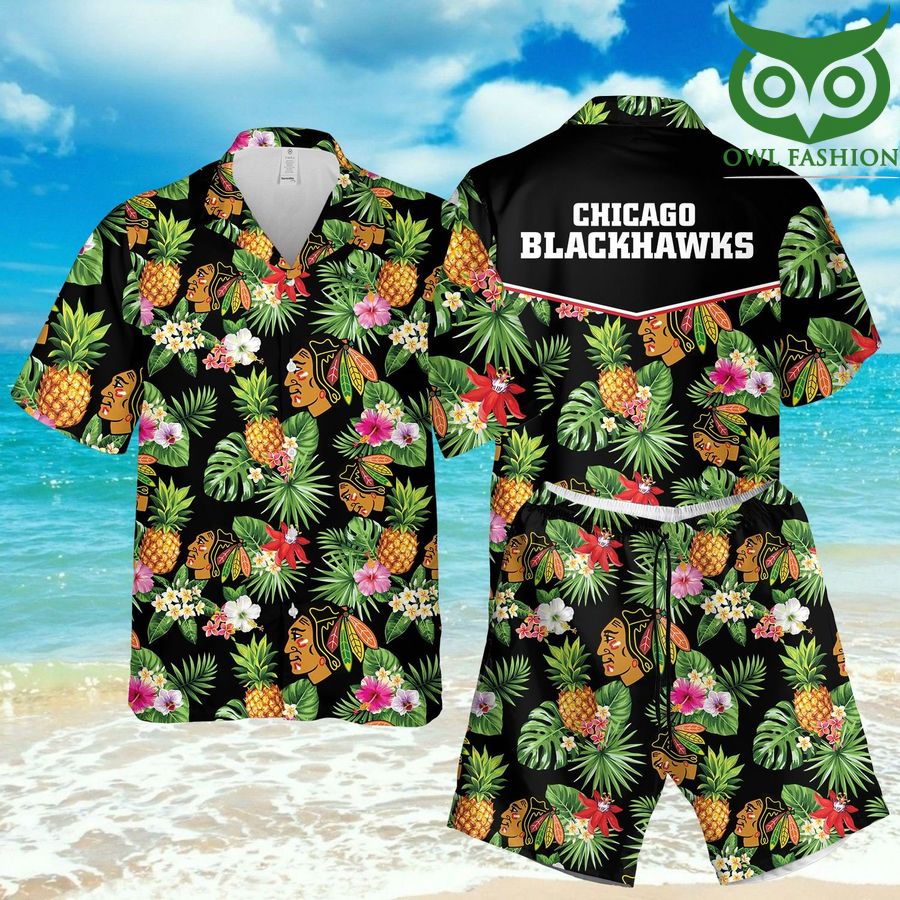 20 Chicago Blackhawks green tropical forest black Hawaiian Shirt