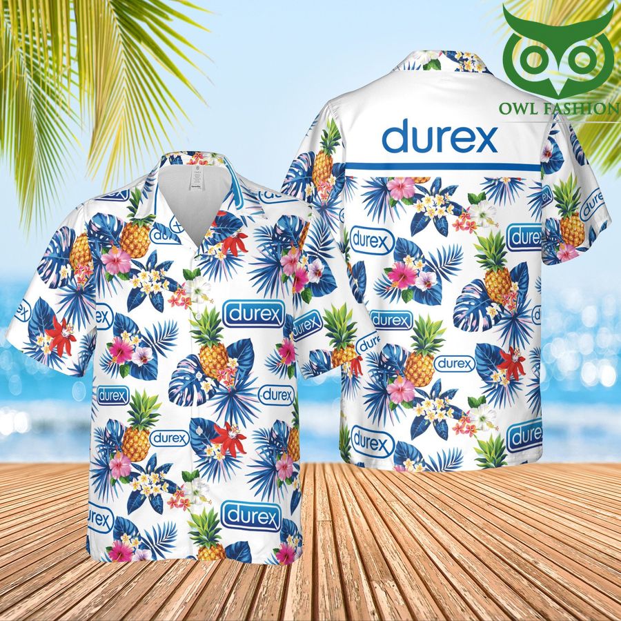 4 Durex Condoms pineapple WHITE Hawaiian Shirt