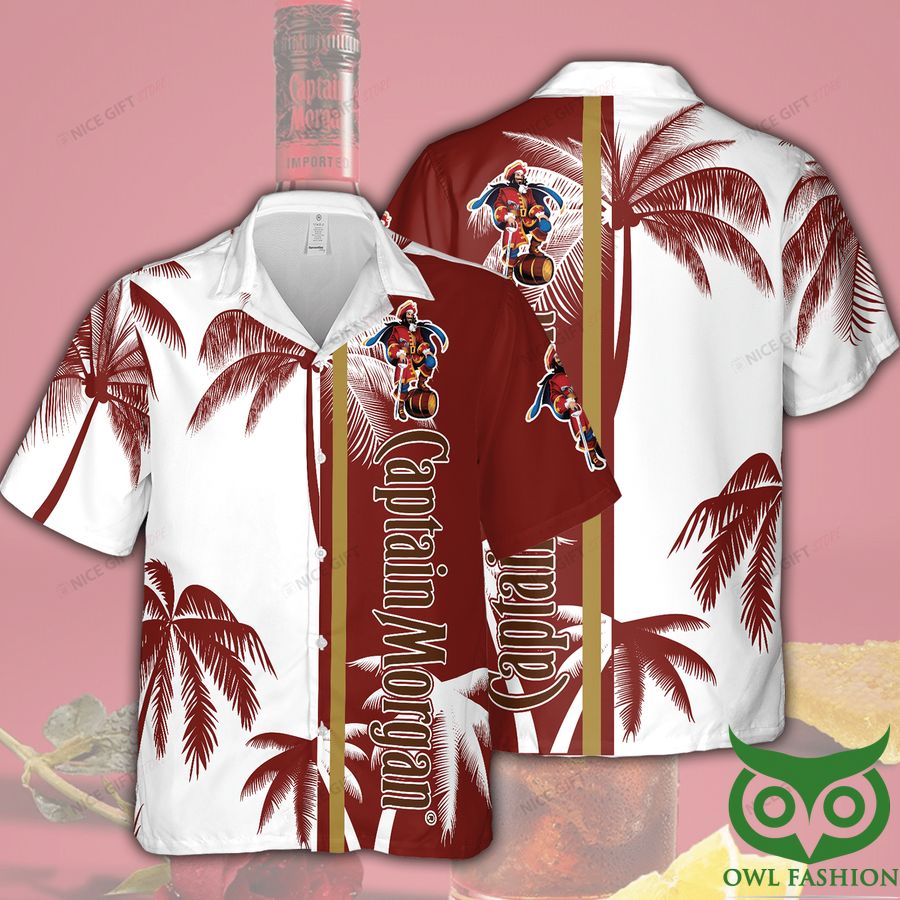 43 Captain Morgan Dark Red and White Coconut Hawaiian Shirt