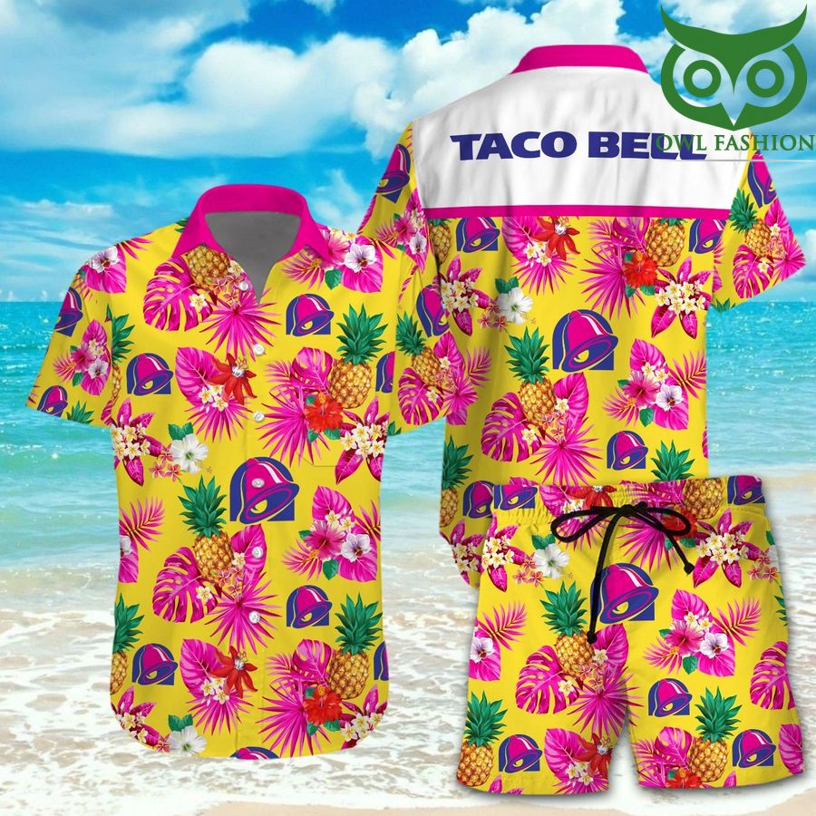 85 Taco Bell pink bell tropical style Hawaiian Shirt