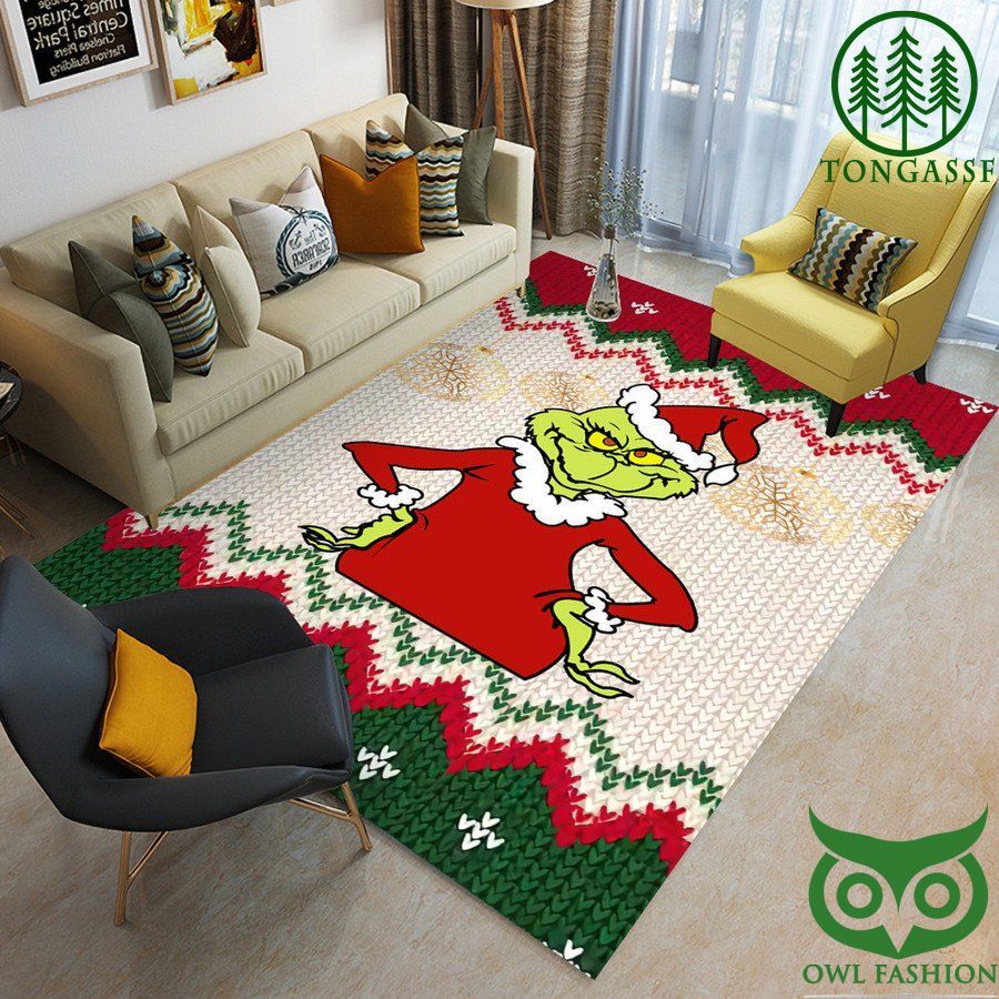 92 The Grinch Christmas Wool Parttern 3D Printed Carpet Rug
