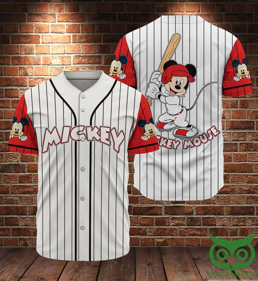 35 Mickey Mouse Red and White Baseball Jersey Shirt