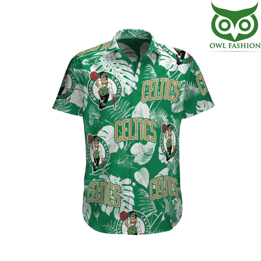 102 NBA basketball team Boston Celtics logo floral pattern Hawaiian shirt
