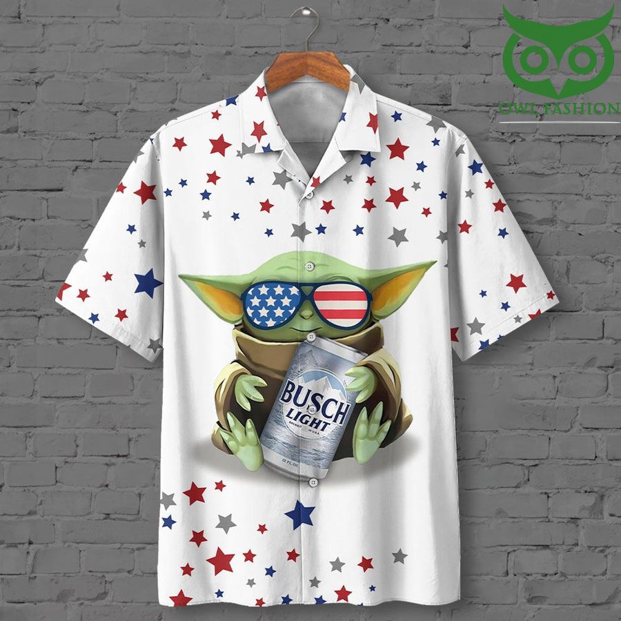 138 BABY YODA WITH Busch Light Beer Star Hawaiian Shirt