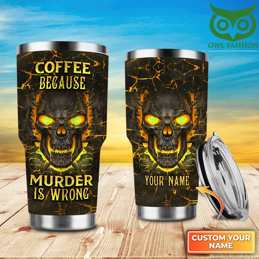 95 Skull Coffee Yellow Personalized Name Tumbler cup