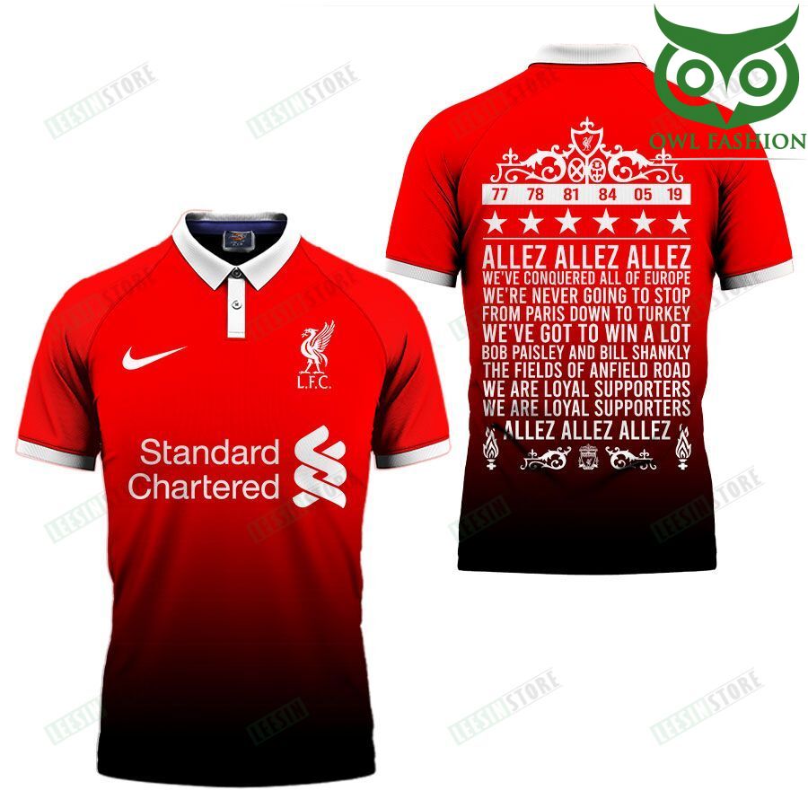 59 Liverpool FC Nike Standard Chartered Allez Allez Allez red 3D printed shirt