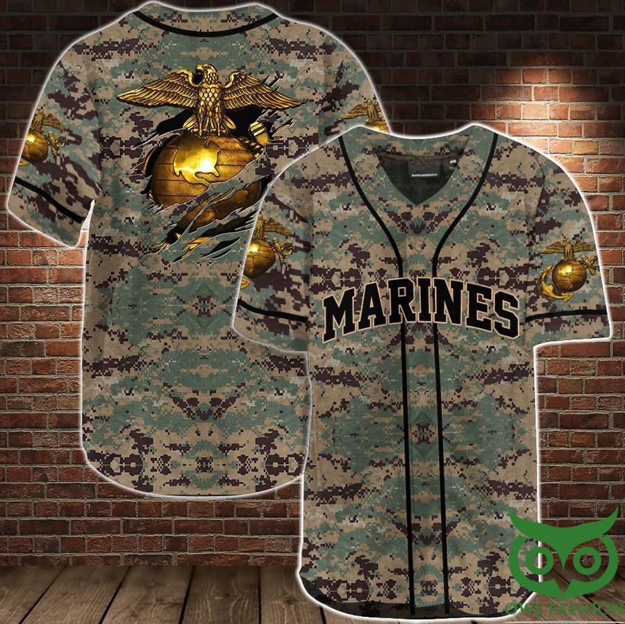 5 Marine Veteran Camo Style Baseball Jersey Shirt