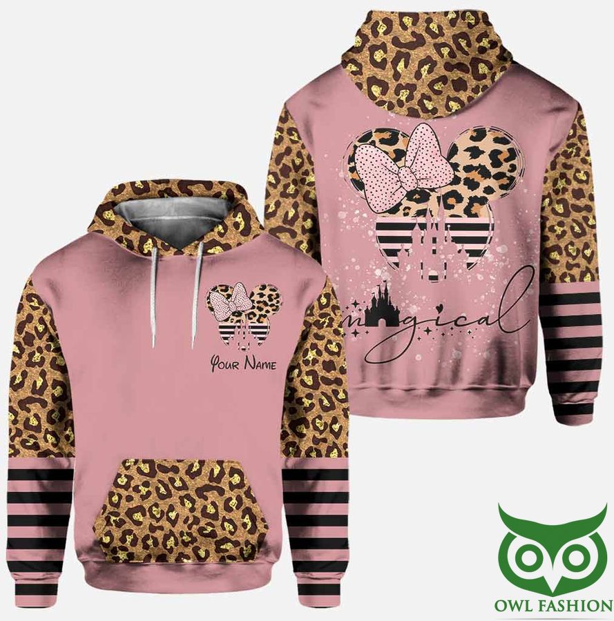 4 Custom Name Magical Pink Leopard Mouse Ears Mouse 3D Hoodie