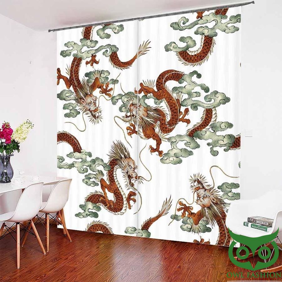 70 Green Clouds Chinese Dragon Window Curtain