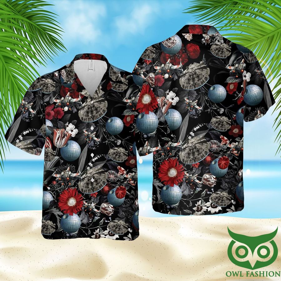 62 Star Wars Baby Yoda Flower Planet Black Hawaiian Shirt and Shorts