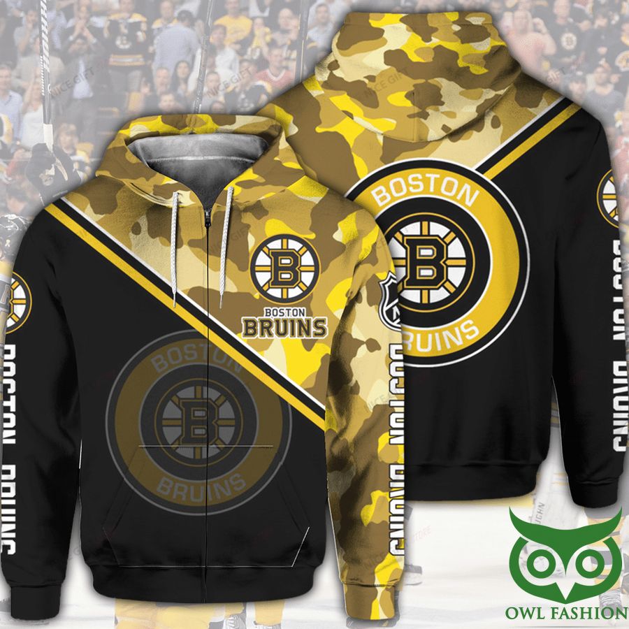 654 NHL Boston Bruins Camouflage 3D Zip Hoodie