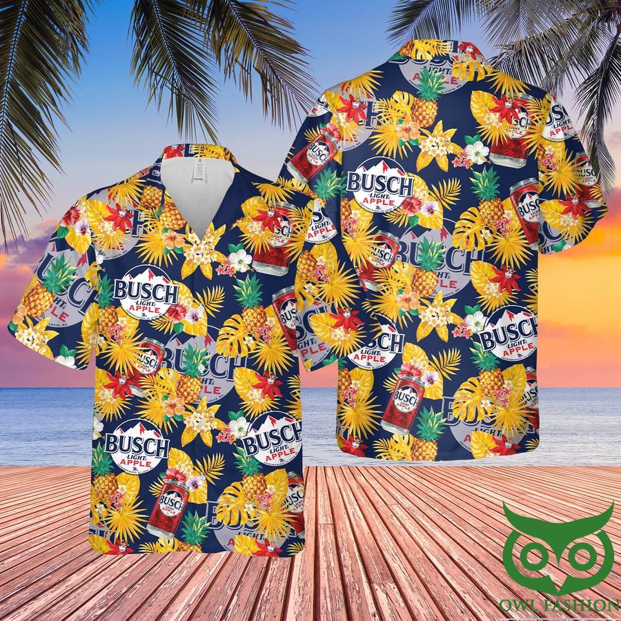 84 Busch Light Apple Pineapples Dark Blue Hawaiian Shirt and Shorts