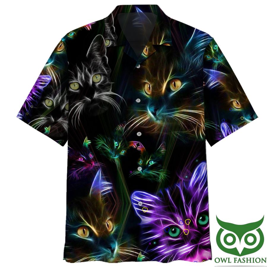 40 NEON Cat Black Hawaiian shirt