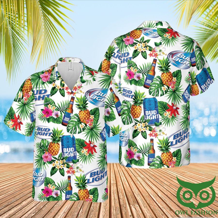 128 Bud Light Beer Tropical Green Hawaiian Shirt and Shorts